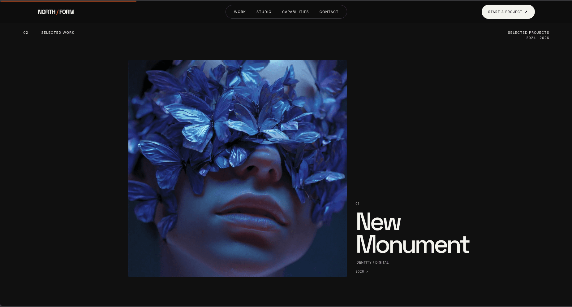 NORTH/FORM selected work section featuring New Monument